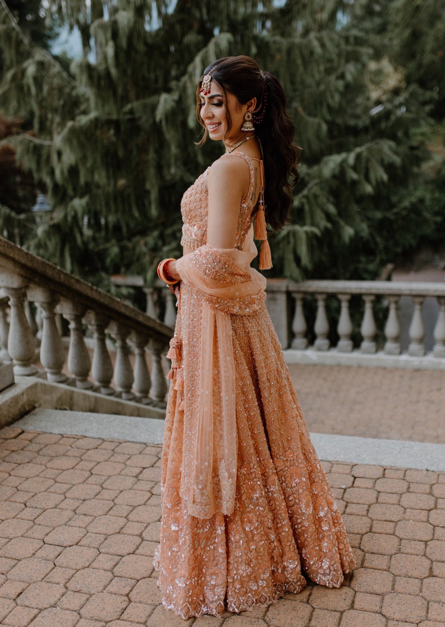 Peach Sequins Lehenga
