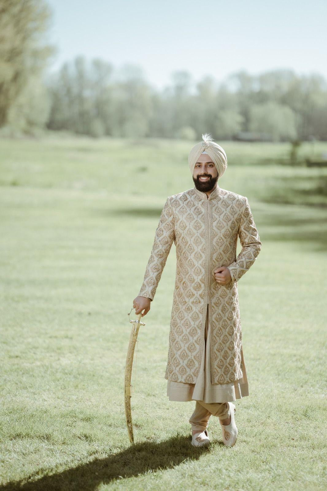 Gold Hand Embroidered Sherwani